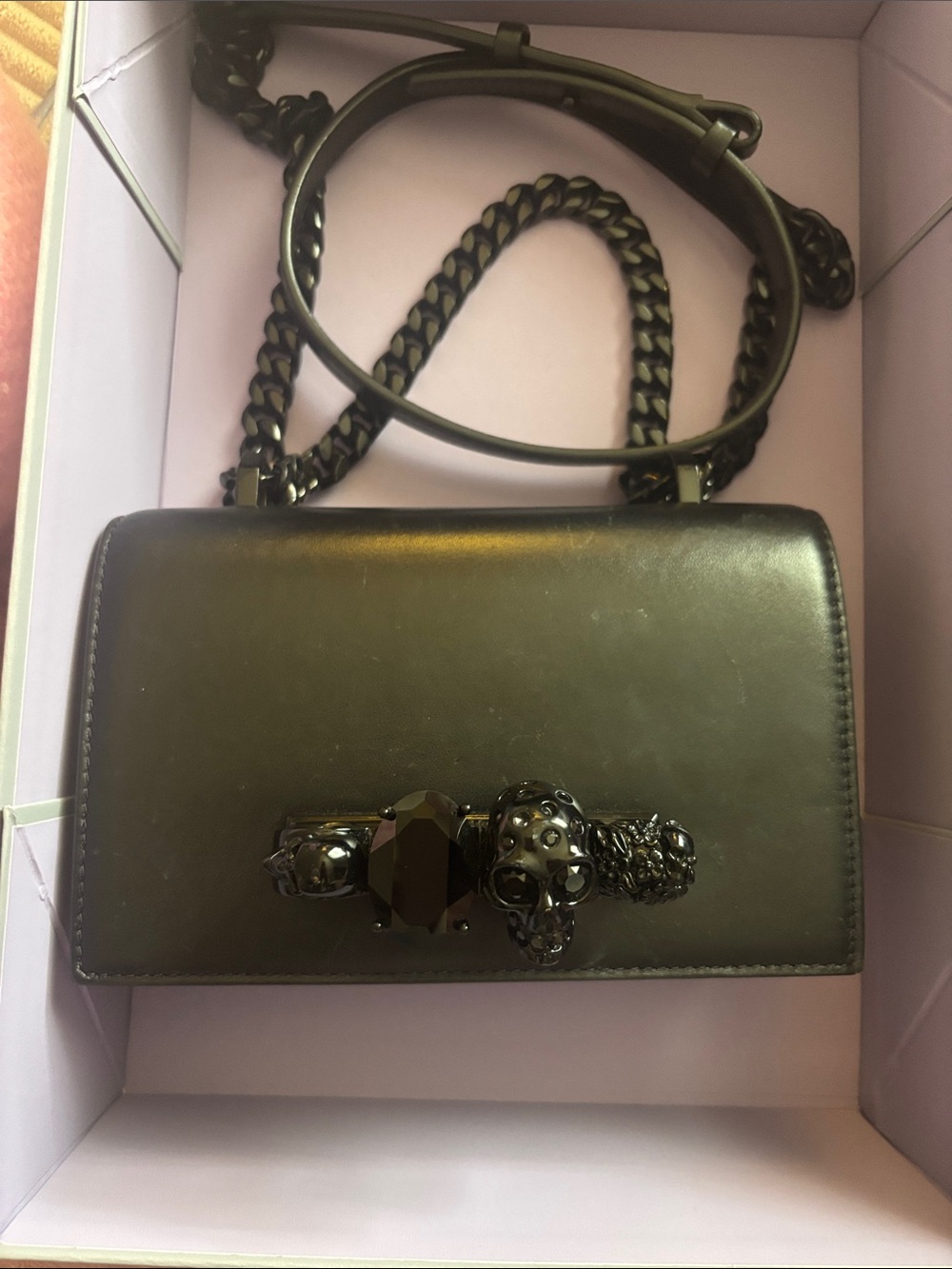 Alexander McQueen Black Leather Crossbody with Embellished Skull Clasp